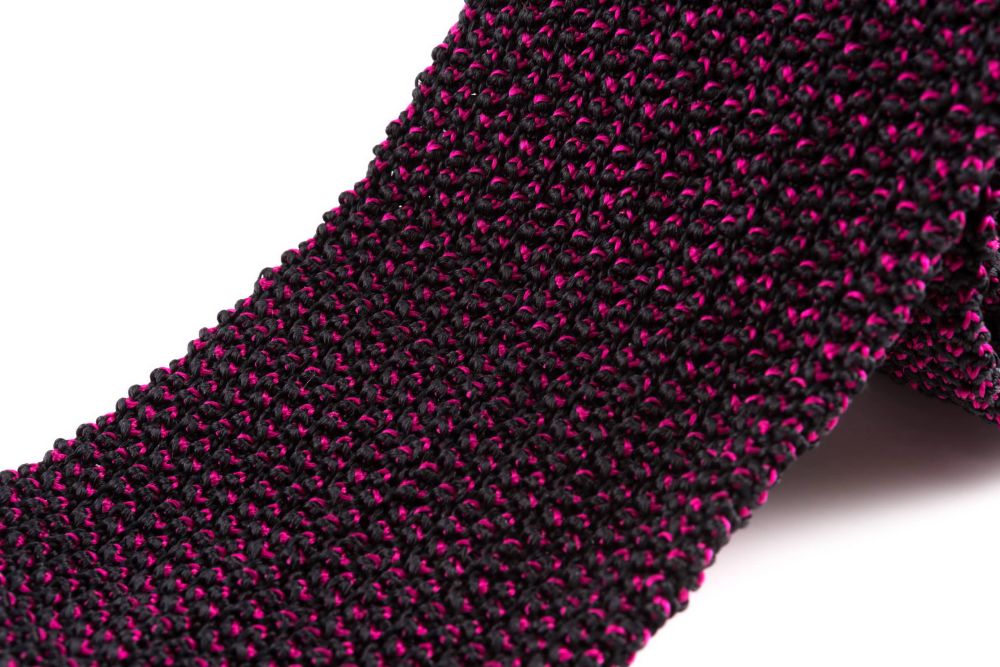 details Two-Tone Knit Tie in Black and Magenta Pink Changeant Silk - Fort Belvedere