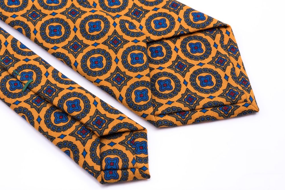 Wool Challis Tie in Sunflower Yellow with Green,Blue & Red Pattern ...