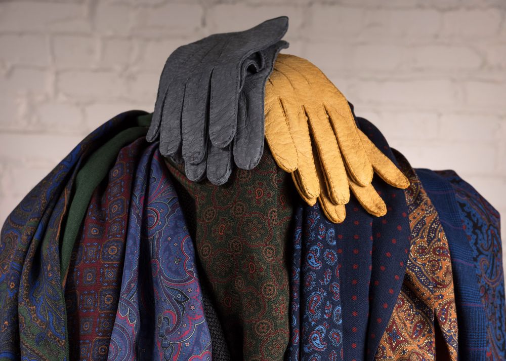 Double Sided Reversible Silk - Wool Scarves with Peccary Gloves  by Fort Belvedere