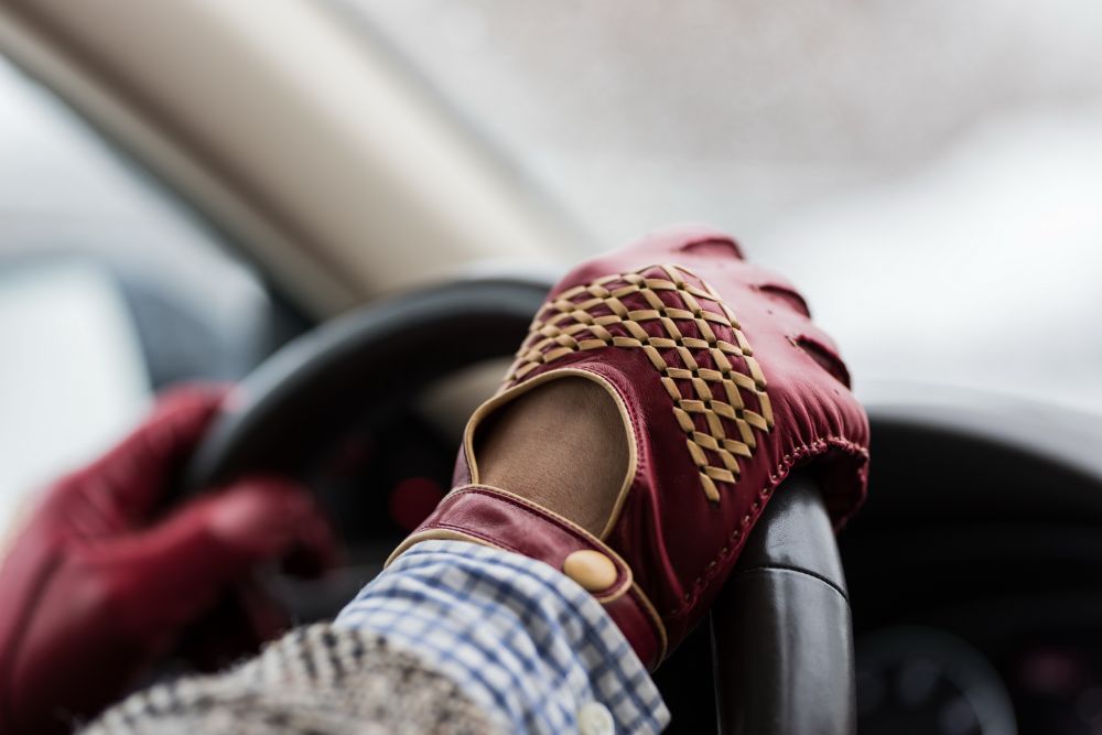 Red Driving Gloves in Lamb Nappa Leather with Sand contrast Stitching, Piping and Button Closure, Handwoven arrow and  handmade in Hungary by Fort Belvedere