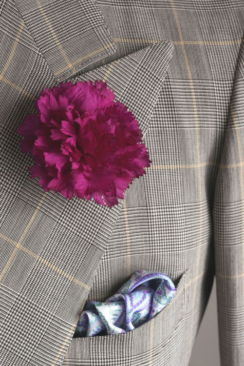 Silk Pocket Square in Light Blue and Purple Carnation Boutonniere by Fort Belvedere