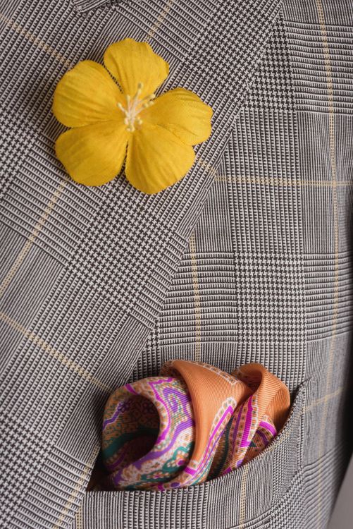 Yellow Exotic Flower with Orange Spring Summer pocket square by Fort Belvedere