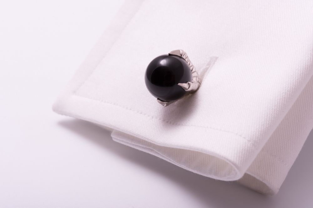 Eagle Claw Cufflinks with Black Onyx Balls 925 Sterling Silver Platinum Plated - handmade by master jeweler - Fort Belvedere