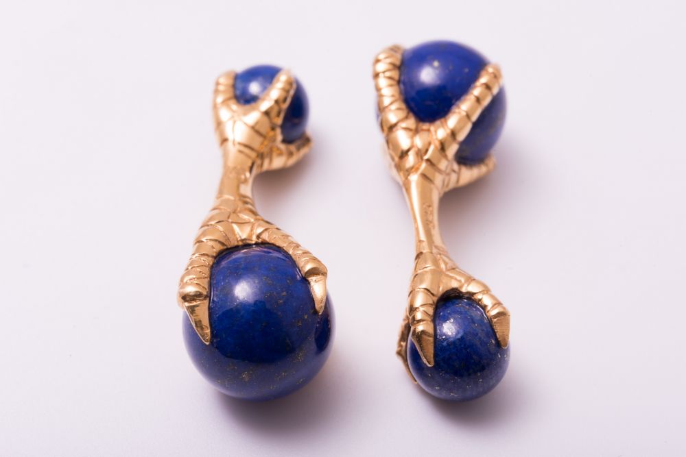 Eagle Claw Cufflinks with Deep Blue Lapis Lazuli Balls 925 Sterling Silver Vermeil Gold - handmade by master jeweler - Fort Belvedere
