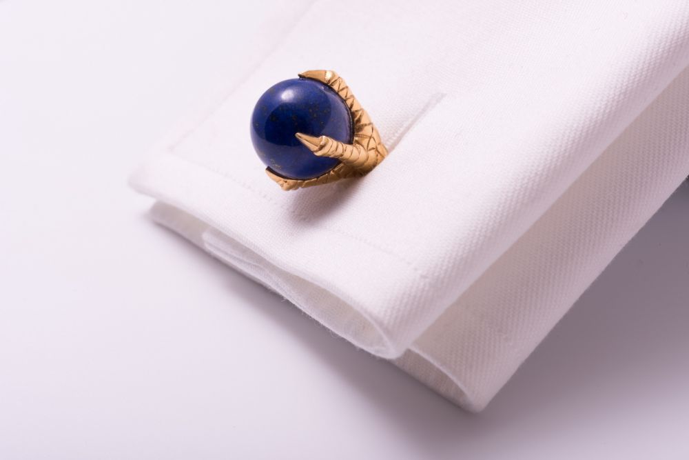 Eagle Claw Cufflinks with Deep Blue Lapis Lazuli Balls 925 Sterling Silver Vermeil Gold - handmade by master jeweler - Fort Belvedere
