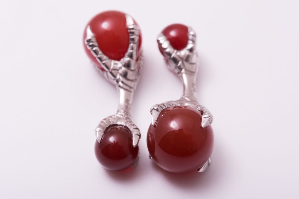Eagle Claw Cufflinks with Red Carnelian  Balls 925 Sterling Silver Platinum Plated - handmade by master jeweler - Fort Belvedere
