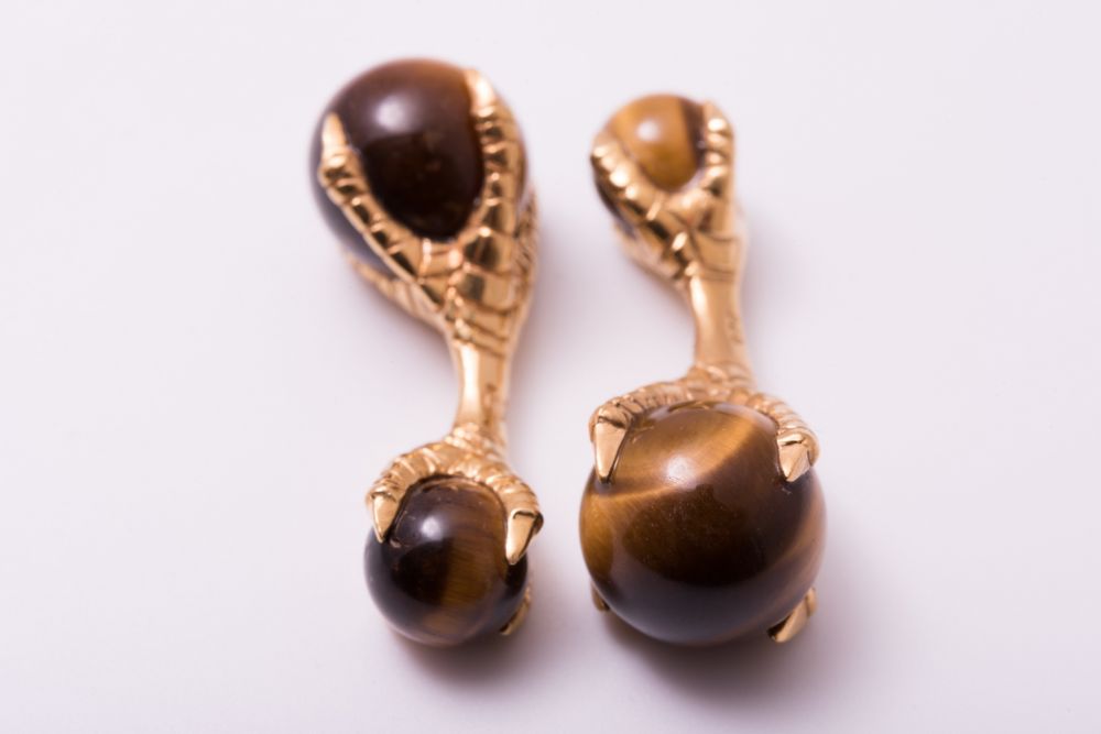 Eagle Claw Cufflinks with Tiger's Eye Balls - 925 Sterling Silver Gold Plated - Fort Belvedere