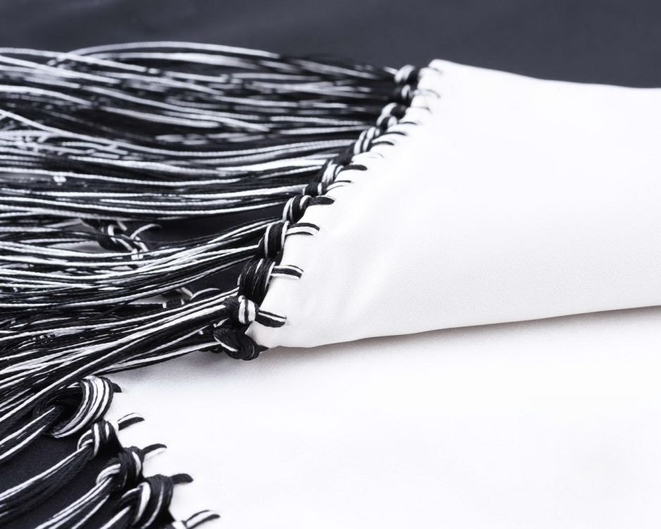 Front and Back of Evening Scarf in Black & White Silk Satin-original