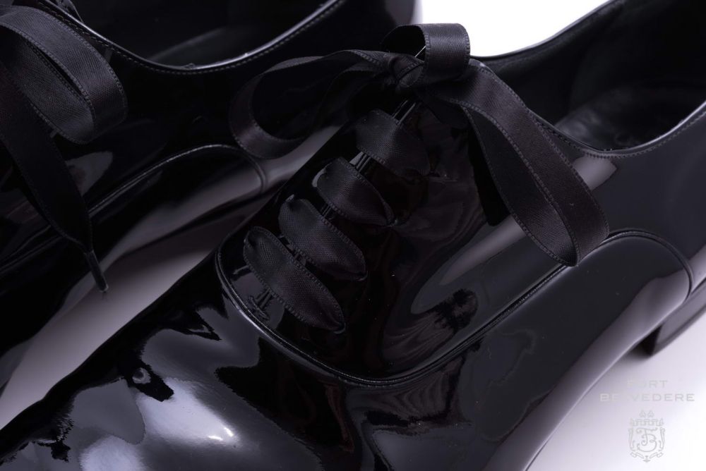 Evening Shoelaces in Black Slim 1cm Satin for Black Tie White Tie by Fort Belvedere Detail