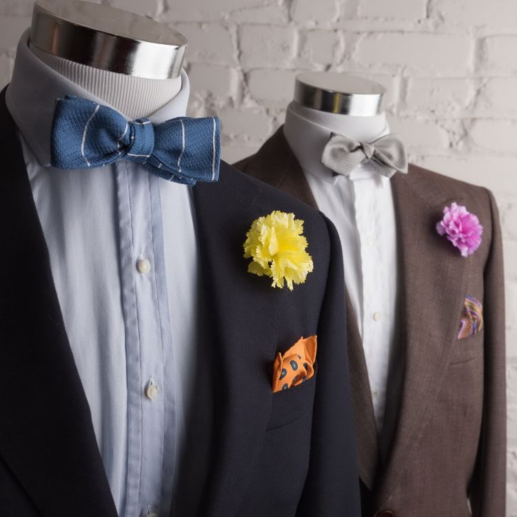 Fort Belvedere Bow Tie ensembles with yellow and pink carnations