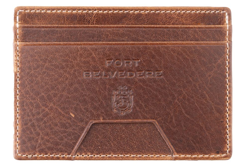 Slim Wallet - 4CC - Dumont Saddle Brown Full-Grain Leather front view. 