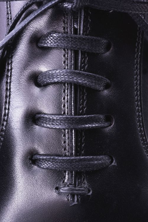 Front view Laced up Black Shoelaces Flat Waxed Cotton - Luxury Dress Shoe Laces by Fort Belvedere