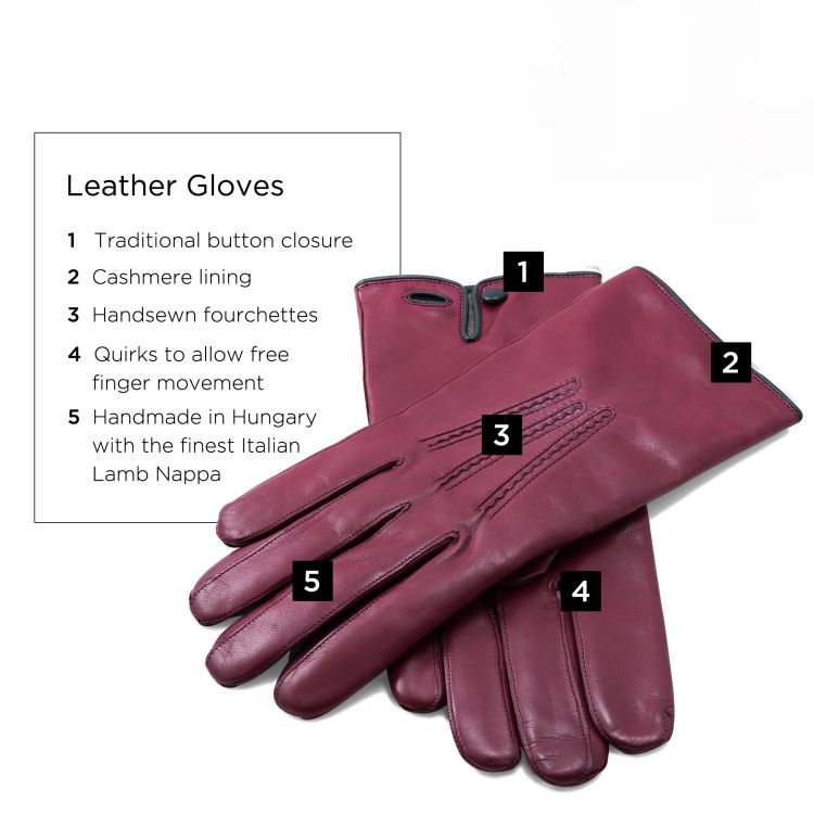 Burgundy Men's Dress Gloves with Button in Lamb Nappa Leather by Fort Belvedere