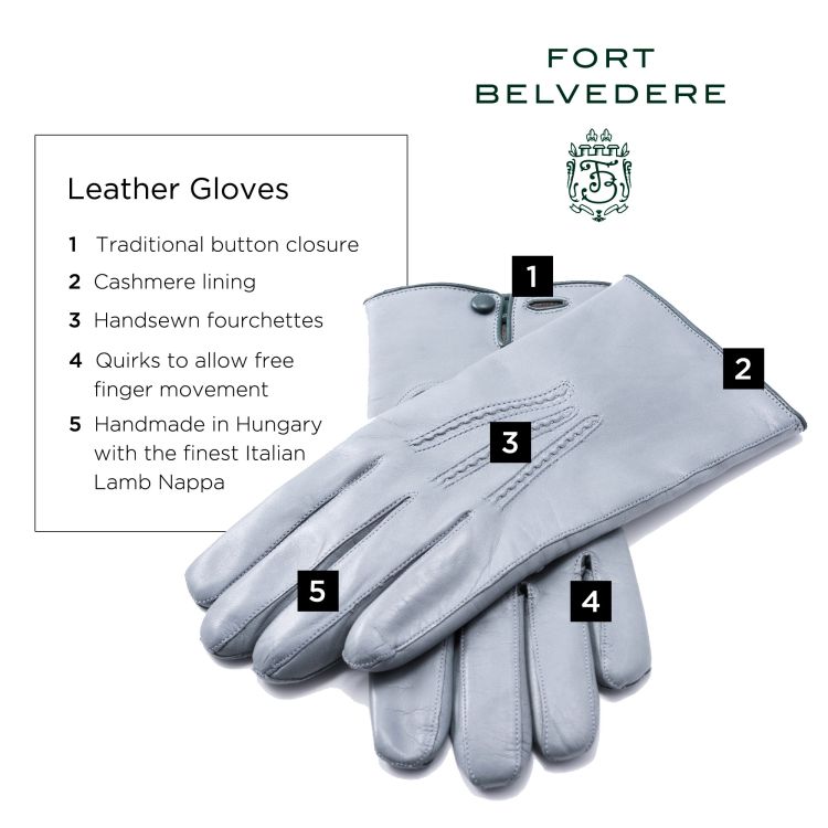 Light Grey Men's Gloves with Button in Lamb Nappa Leather by Fort Belvedere