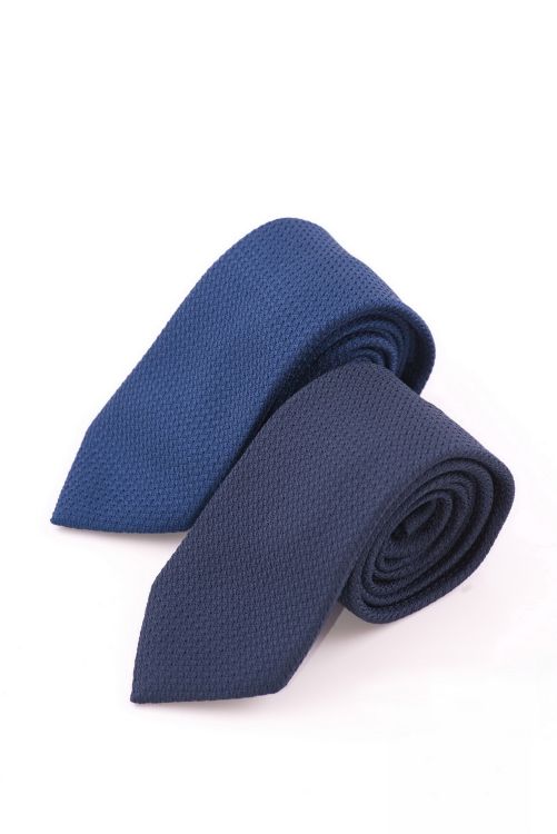 Grenadine Silk Tie in Dark Blue All lHandmade untipped with hand rolled edges & self tipped in 3 sizes by Fort Belvedere