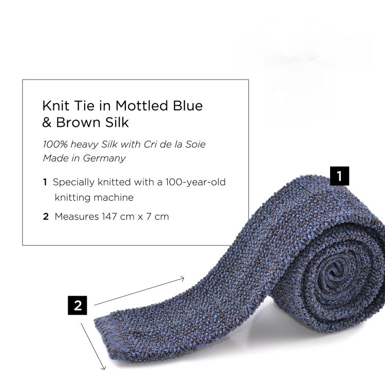 Knit Tie in Mottled Blue & Brown Silk Fort Belvedere 