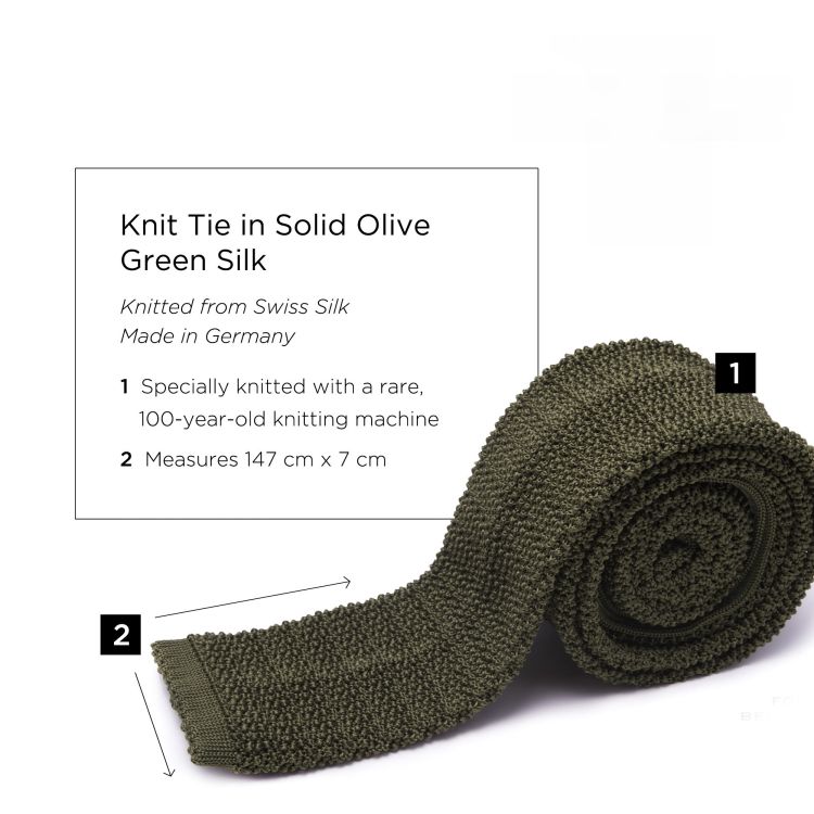 Knit Tie in Solid Olive Green Silk - Fort Belvedere