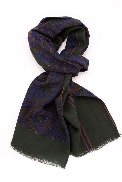 Knotted Green & Blue Silk Wool Paisley & Stripes by Fort Belvedere