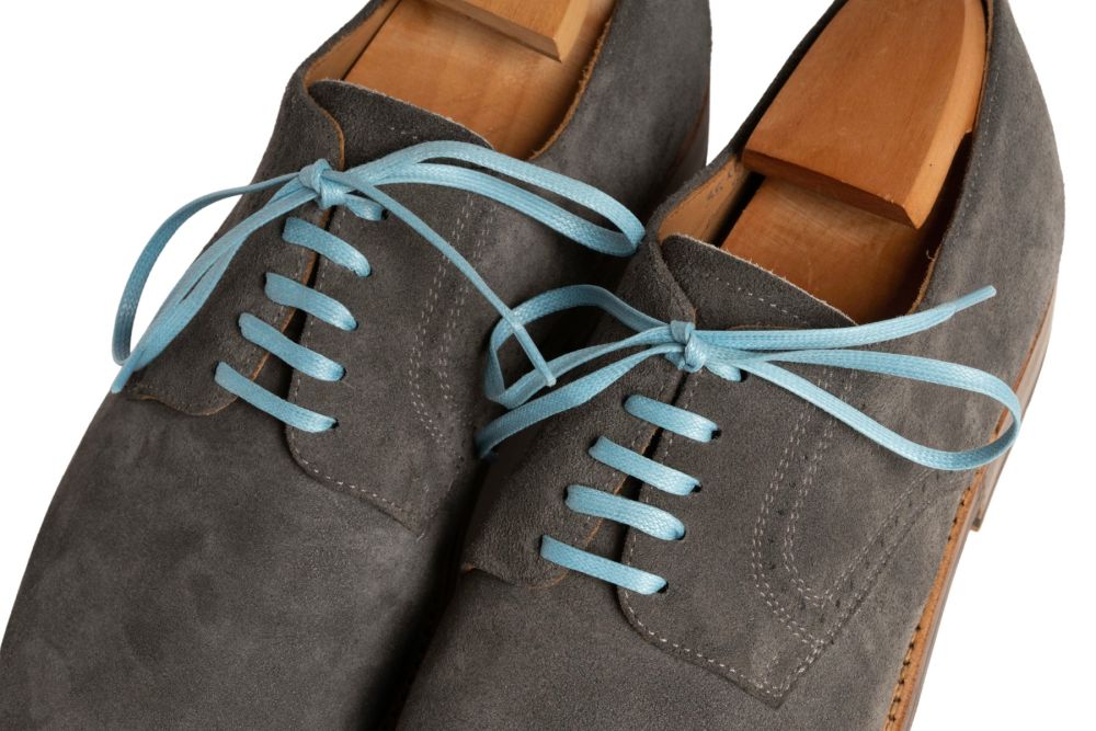 Light Blue Shoelaces Flat Waxed Cotton - Luxury Dress Shoe Laces by Fort Belvedere