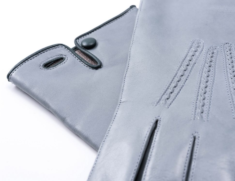 Light Grey Men's Gloves with Button in Lamb Nappa Leather - Fort Belvedere