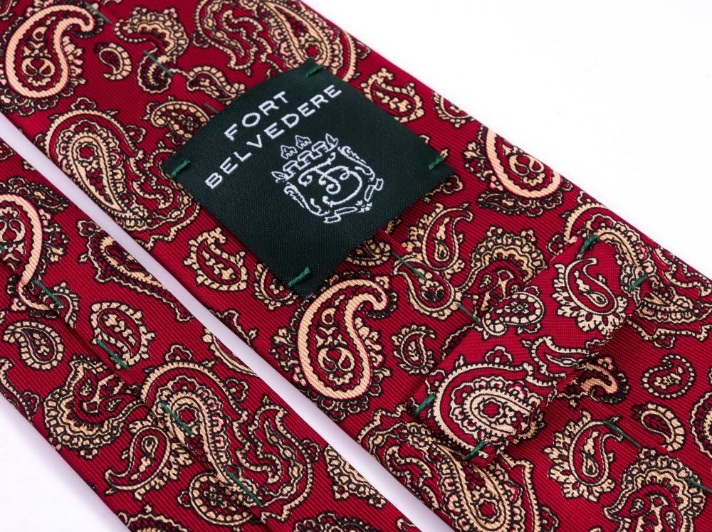 Madder Silk Tie in Red with Buff Paisley - Hand Sewn by Fort Belvedere