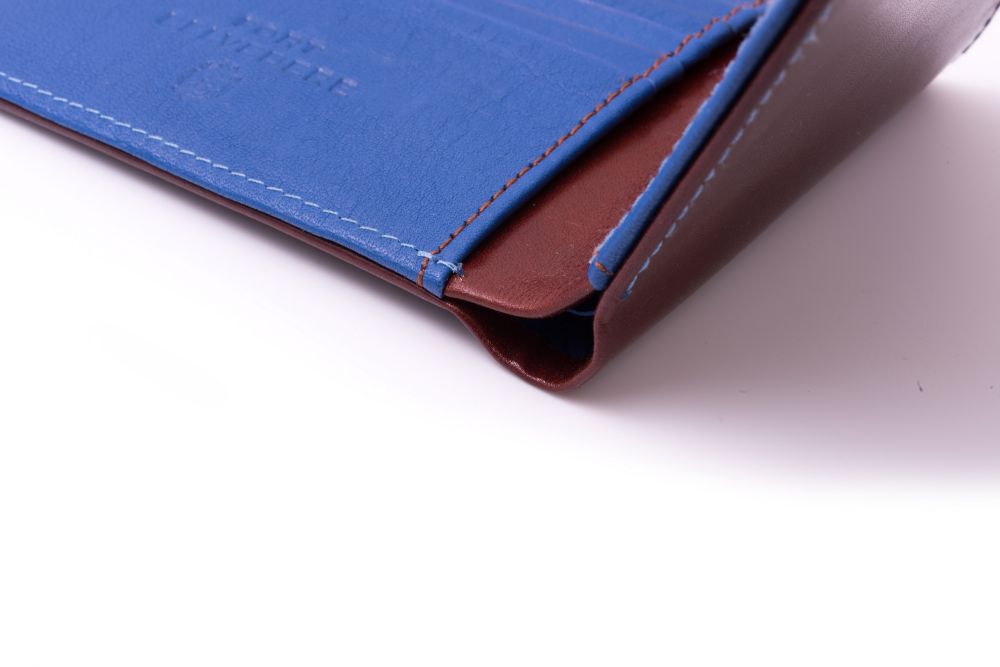 Luxury Men's Leather Wallet in Whisky Patina Brown Boxcalf & Blue Deerskin Leather by Fort Belvedere