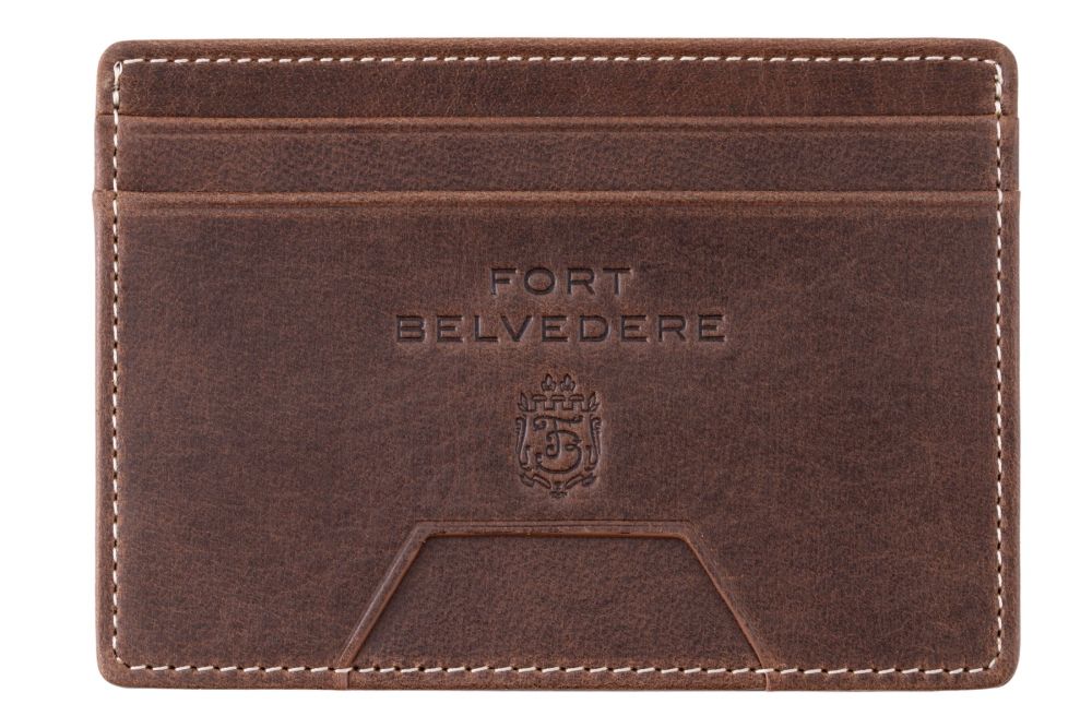 Montecristo Antique Mahogany Full-Grain Leather 4CC Wallet front compartments. 