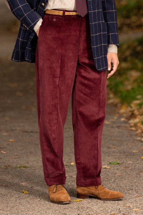 Maroon Stancliffe Corduroy Flat Front Trouser- Fort Belvedere-_R5_9091