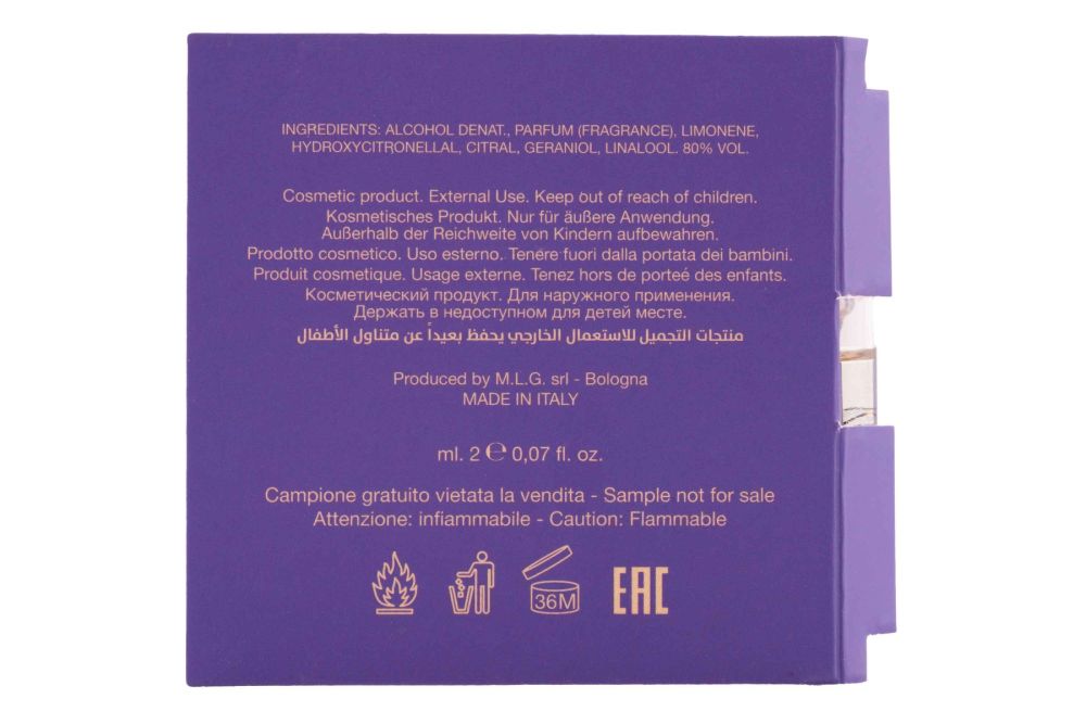 Roberto Ugolini Marzocco fragrance Flacon backside sample

