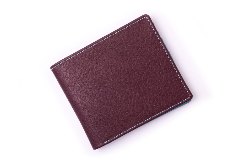 Men's Leather Wallet in Burgundy Oxblood Cordovan & Turquoise Deerskin with 10 CC Card Slots by Fort Belvedere