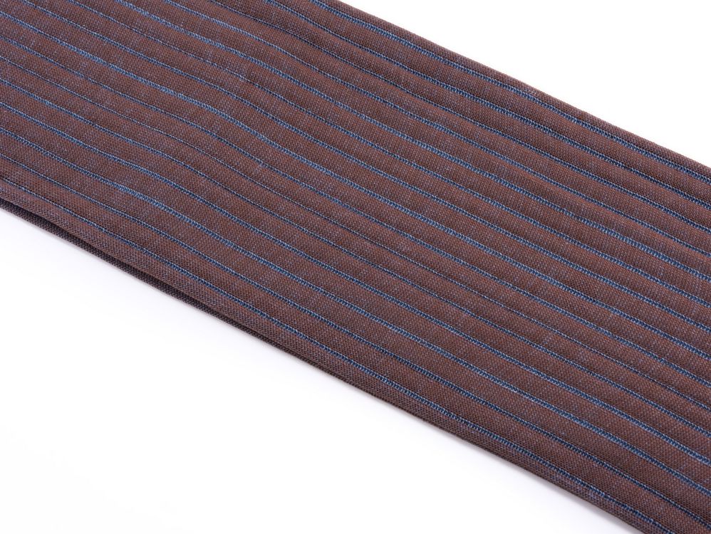 Shadow Stripe Ribbed Socks Light Brown and Blue Fil d'Ecosse Cotton - Fort Belvedere