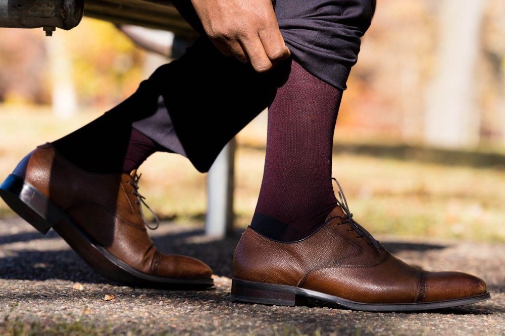 Midnight Blue and Burgundy Two Tone Solid Oxford Socks Fil d'Ecosse Cotton - Fort Belvedere