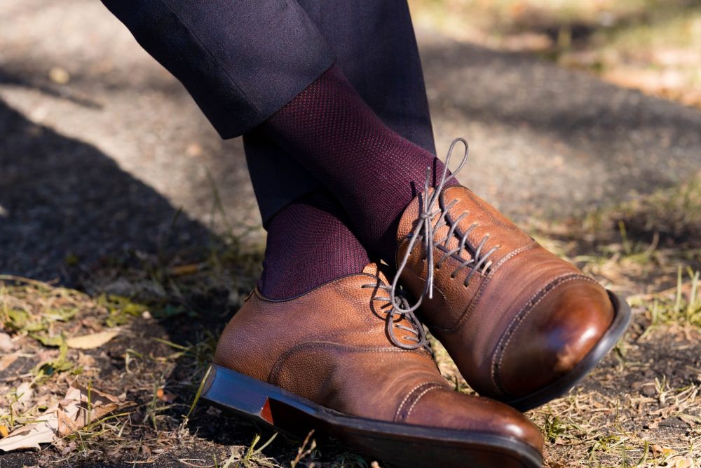 Midnight Blue and Burgundy Two Tone Solid Oxford Socks Fil d'Ecosse Cotton - Fort Belvedere