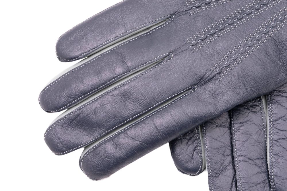 Midnight Blue Lamb Nappa Touchscreen Gloves with Light Gray Contrast Ten-Finger Touchscreen
