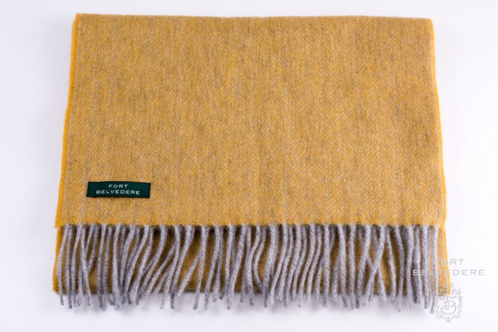 Mustard Yellow & Gray Herringbone Cashmere Scarf 180 x 30 cm 72 x 12 inch - Fort Belvedere Made in Germany