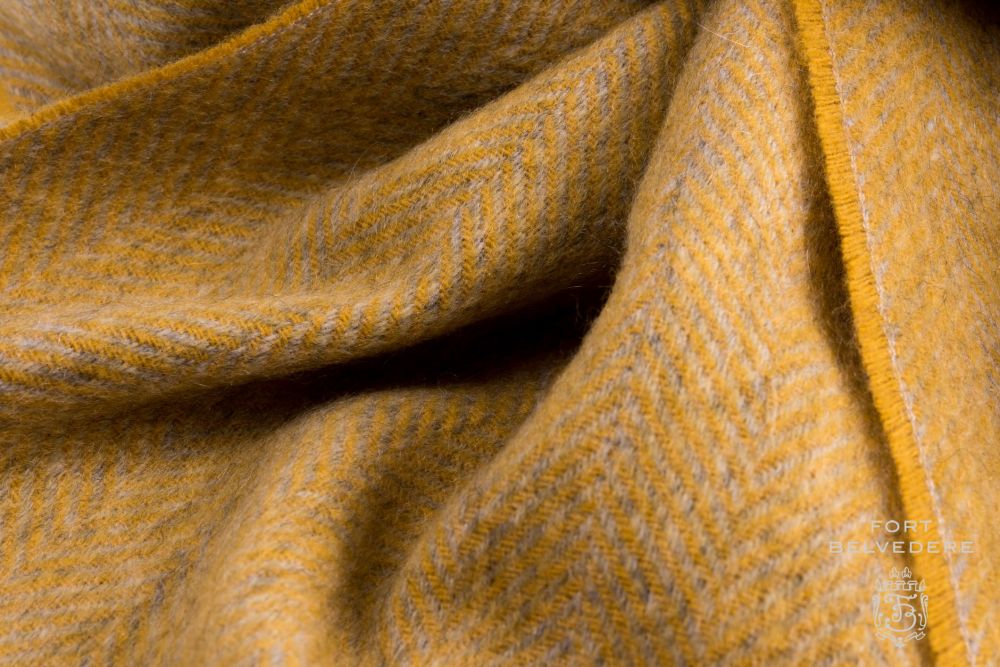 Mustard Yellow & Gray Herringbone Cashmere Scarf 180 x 30 cm 72 x 12 inch - Fort Belvedere Made in Germany