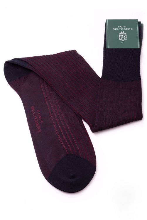 Midnight Blue and Burgundy Shadow Stripe Ribbed Socks Fil d'Ecosse Cotton - Fort Belvedere