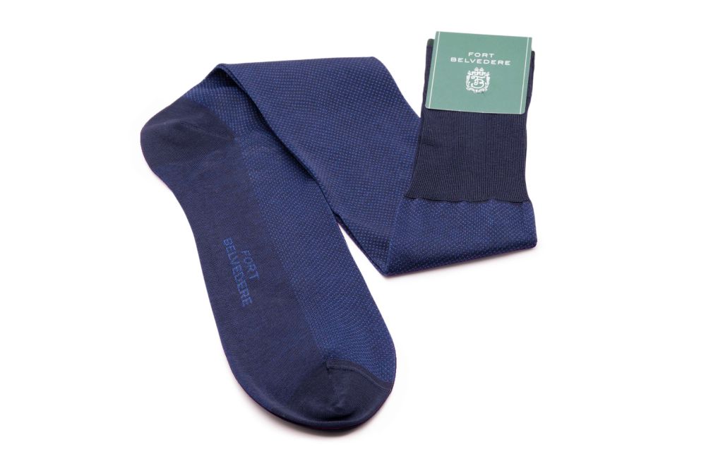 Navy Blue & Royal Blue Two Tone Solid Oxford Socks Fil d'Ecosse Cotton - Fort Belvedere