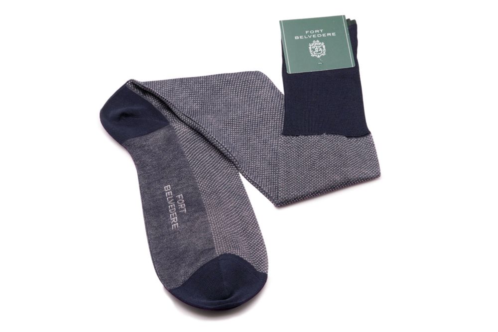 Navy Blue & White Two-Tone Solid Formal Evening Socks for Black Tie & White Tie - Fort Belvedere