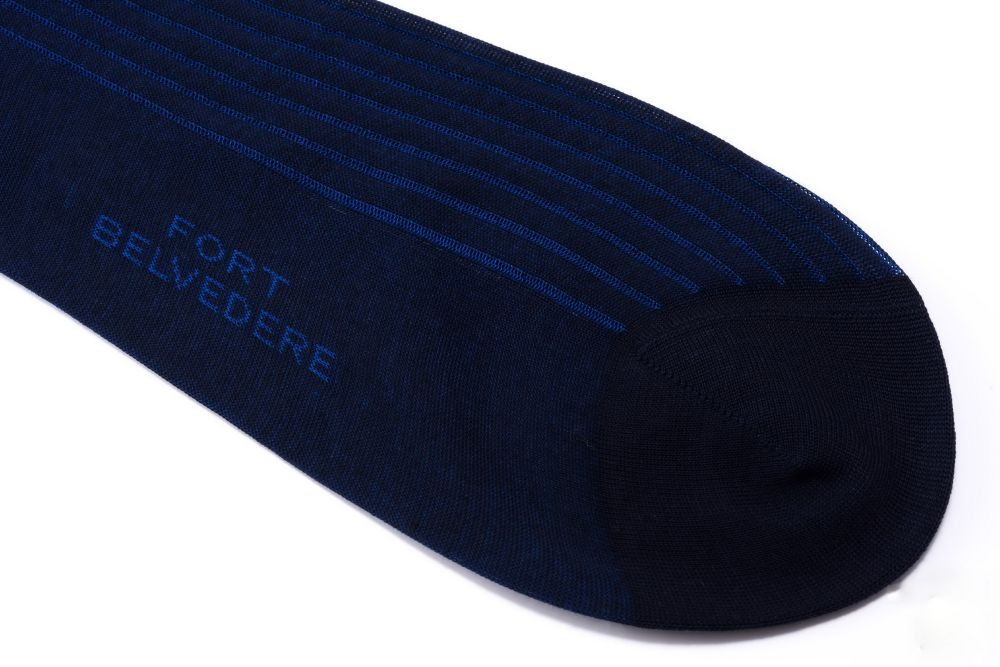 Shadow Stripe Ribbed Socks Dark Navy Blue and Royal Blue Fil d'Ecosse Cotton - Fort Belvedere