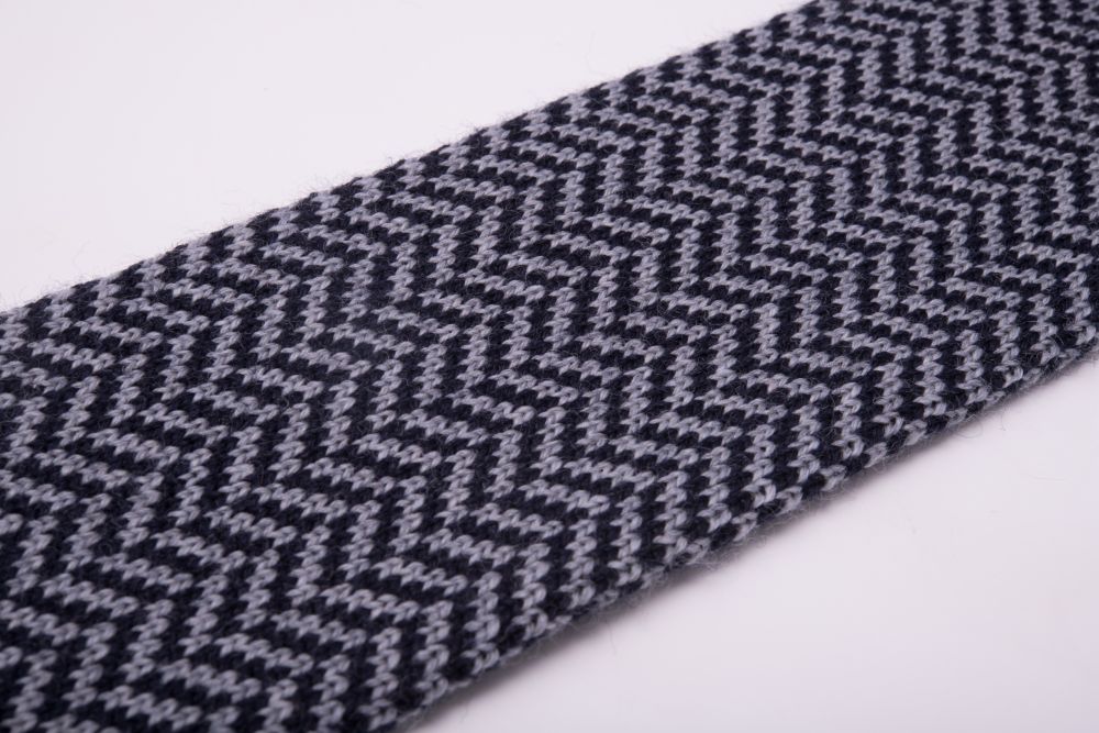 Navy Light Grey Herringbone Wool Knit Tie Fort Belvedere