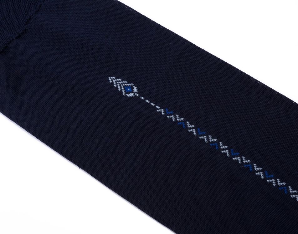 Navy Over the Calf Socks with Blue and White Clocks in Luxury Fil d Ecosse Cotton in 4 Sizes Made in Italy by Fort Belvedere knit