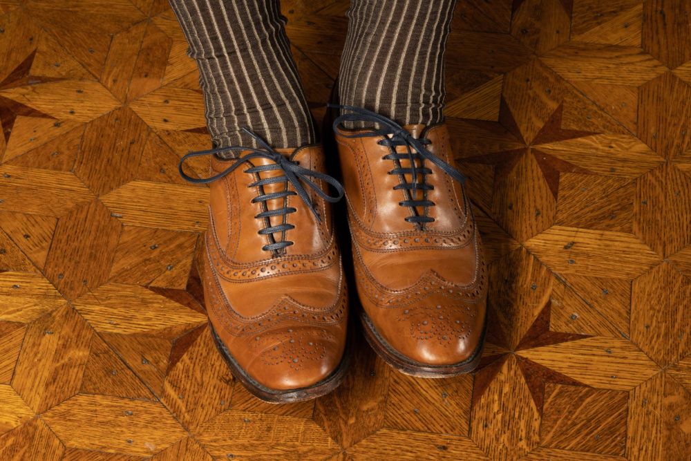 Navy Shoelaces Flat Waxed Cotton - Luxury Dress Shoe Laces by Fort Belvedere