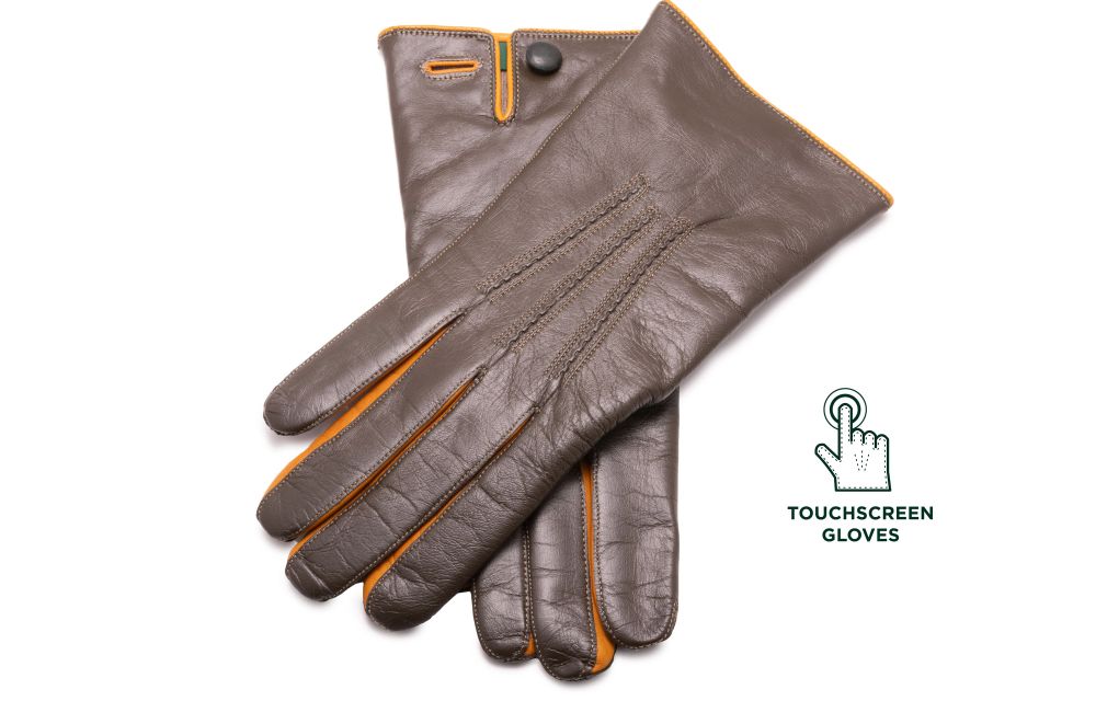 Olive Green Lamb Nappa Touchscreen Gloves with Tan by Fort Belvedere