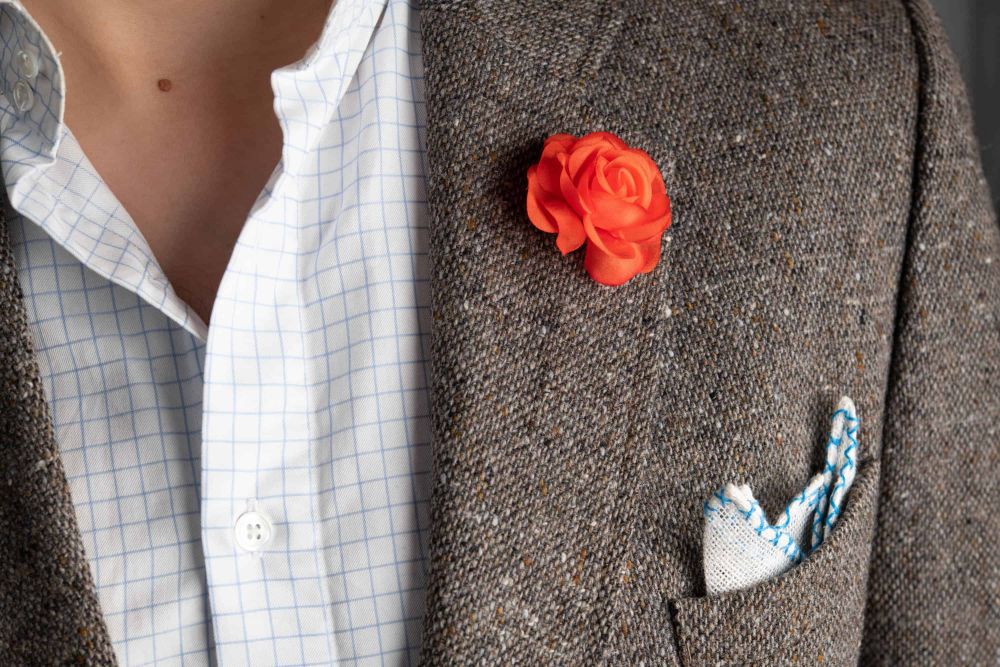 Orange Red Spray Rose with tweed Boutonniere Buttonhole Flower Fort Belvedere