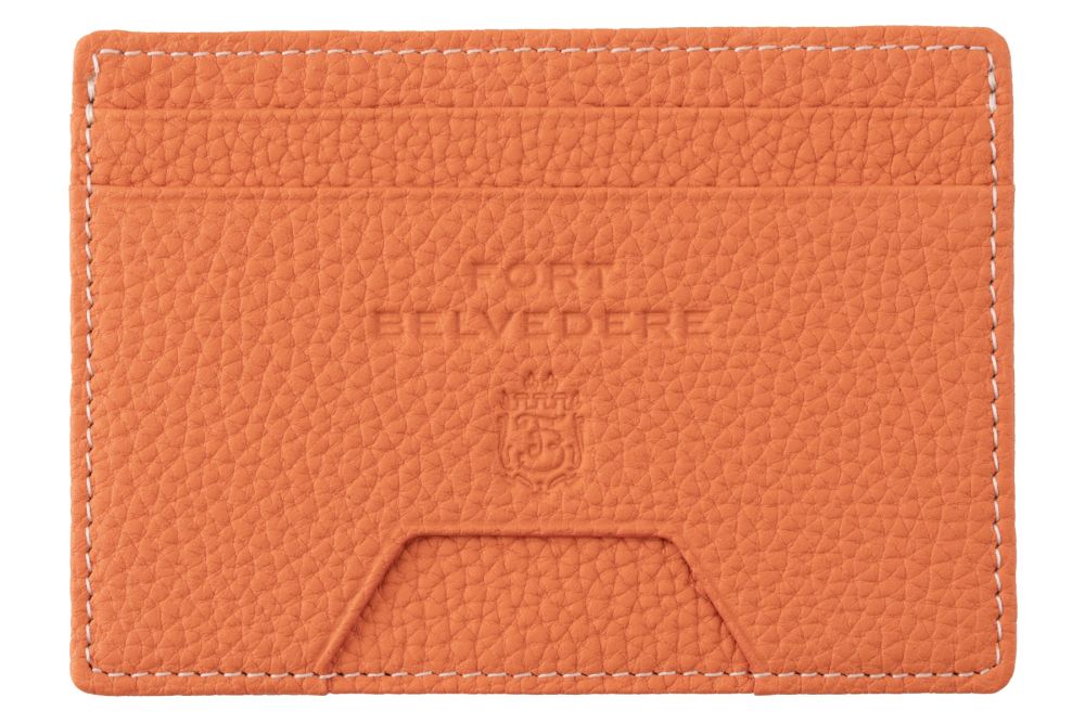 Orange Togo Full-Grain Leather 4CC Wallet front compartments.