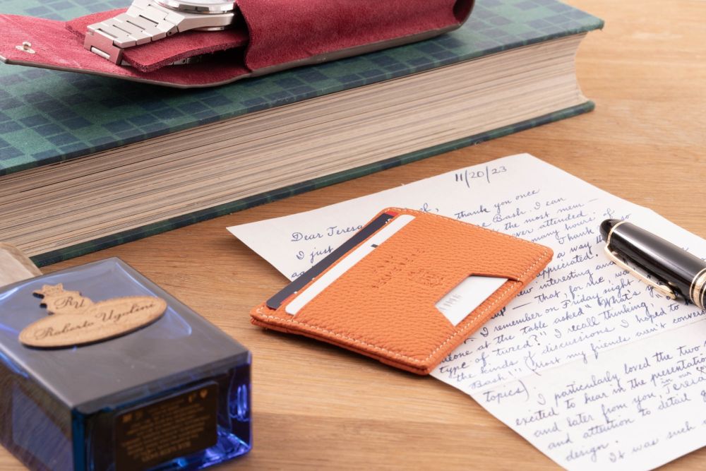 Orange Togo Full-Grain Leather 4CC Wallet is proudly made in the European Union.