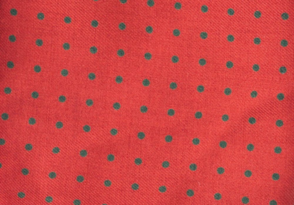 Fabric details of Orange Wool Challis Bow Tie with Green Polka Dots by Fort Belvedere