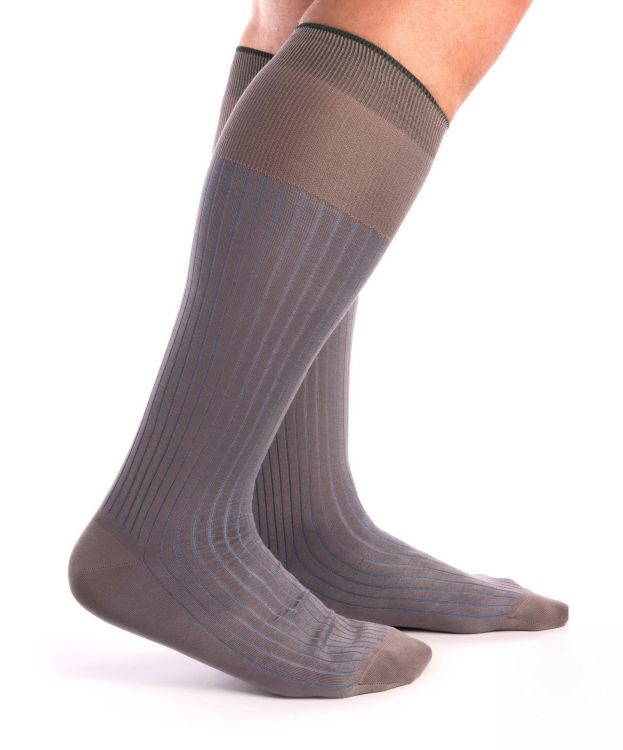 Side details Shadow Stripe Ribbed Socks Light Grey & Light Blue Fil d'Ecosse Cotton - Fort Belvedere