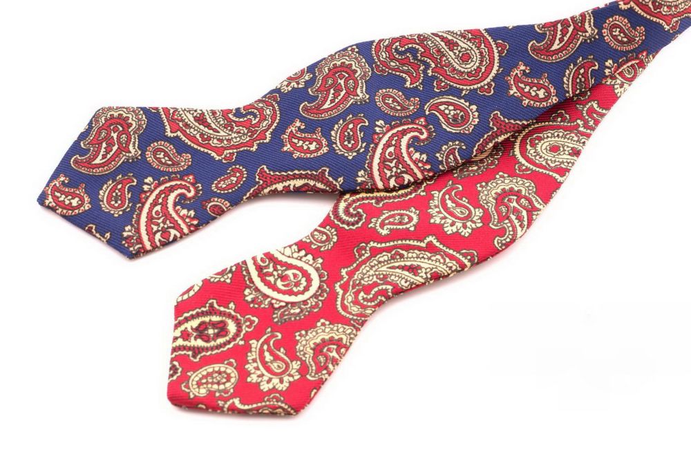 Ancient Madder Silk Bow Tie in Blue, Red & Buff Paisley - Fort Belvedere